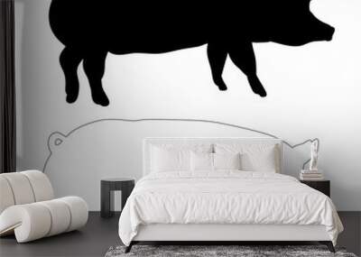 silhouette of a pig, outlines of a pig Wall mural