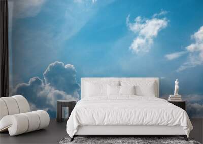 Sky with clouds and sun. Beautiful background, copy space. Wall mural