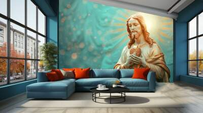 Statue of Jesus Holding a Heart Wall mural