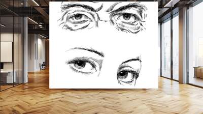 Hand drawing eyes on a white background. Vector illustration Wall mural