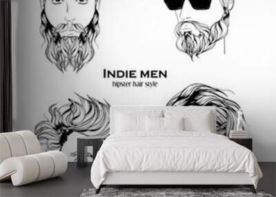 Indie men. Hipster hair style. Fashion illustration. Wall mural