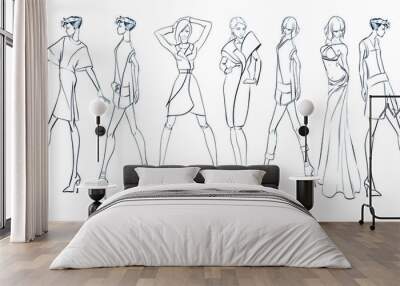 stylish fashion models. pretty young girls. fashion girls sketch Wall mural