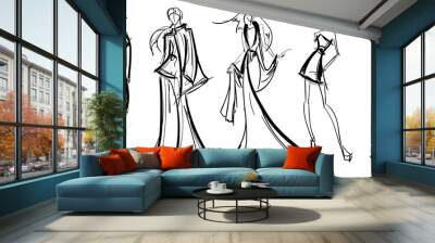 stylish fashion models. pretty young girls. fashion girls sketch Wall mural