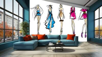 Stylish fashion models. Pretty young girls. Fashion girls Sketch Wall mural