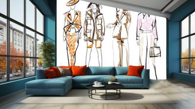 Stylish fashion models. Pretty young girls. Fashion womans Sketch Wall mural