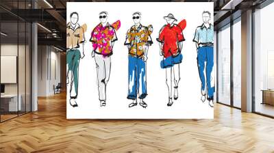 Stylish handsome mans in fashion clothes. Hand drawn beautiful young mens. Stylish mens. Fashion mens sketch. Fashion men model. Wall mural