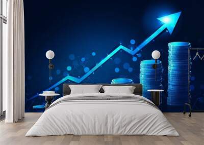 The graph shows a blue money business graph with a money business graph on an economy 3D coin background with a growth financial data concept. The report also shows a success market stock technology Wall mural