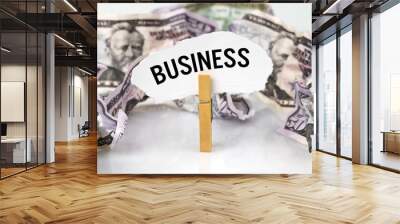 There are dollars on the table and there is a clothespin with paper on which it is written - BUSINESS Wall mural