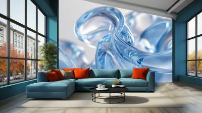 This design shows fluidity and motion, a dynamic blue wave on a white background. Wall mural