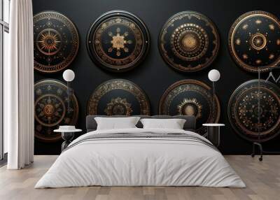 This modern set contains art deco frames, adges, and abstract geometric design templates. They can be used for packaging, branding, decoration, etc. Golden circles are included. Wall mural