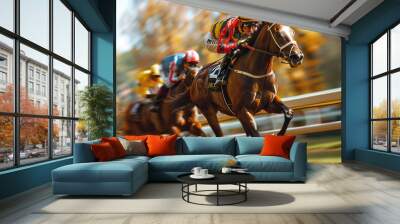 Thoroughbred Horse Racing in Action at Autumn Track Wall mural