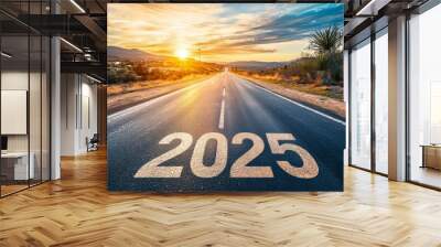 Towards the horizon, 2025 is a year number on a long road Wall mural