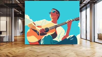 vector man with guitar on background sky .Generative AI Wall mural