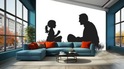 vector silhouette father with daughter on white background .Generative AI Wall mural