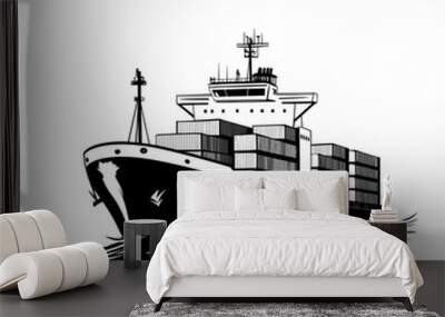 vector silhouette of a ship with containers on a white background .Generative AI Wall mural