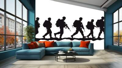 vector silhouette of army military with machine guns on white background . Generative AI Wall mural