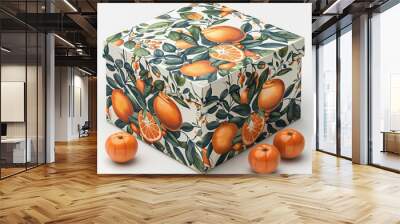 White Gift Box With Orange Floral Design Wall mural