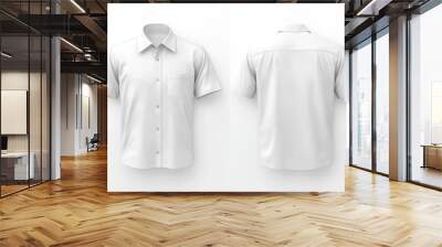 White short-sleeve button-down shirt mockup with blank front and back Wall mural