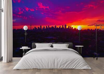 With a sunset over a city skyline and motivational text, this wallpaper is perfect for inspiring ambition and progress. Wall mural