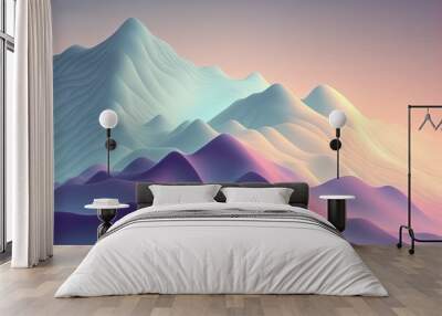 abstract mountain illustration in a soft gradient blue, purple and cream colour, generative ai composite Wall mural