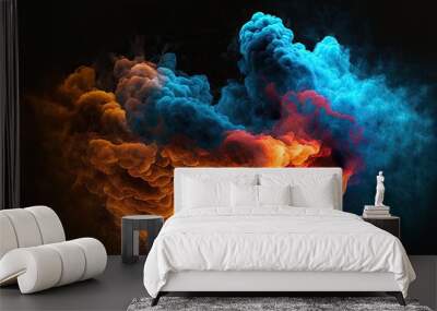 blue and orange smoke clouds, generative ai composite Wall mural