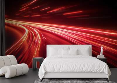 abstract red high speed and fast motion blur effect lines depict the speed of the road Wall mural