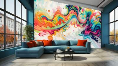 Color brush paint ribbon stroke swirl abstract splash background wave. Brush brushstroke color ribbon paint stroke flow shape wavy design paintbrush pen fluid rainbow element texture acrylic 3D line. Wall mural