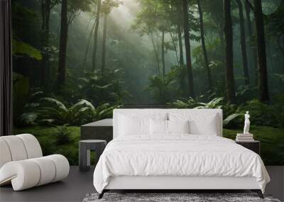 podium background product green nature 3d forest stand white plant. cosmetic background product podi Wall mural