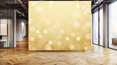 Gold bokeh horizontal background, blurred circle lights on yellow gradient backdrop. Abstract empty monochrome banner, photorealism. Vector picture for stylish holiday design, party invitation. Wall mural