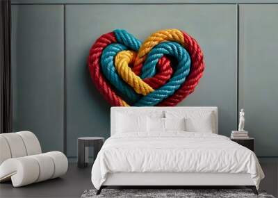 Team rope diverse strength connect partnership together teamwork unity communicate support. Strong diverse network rope team concept integrate braid color background cooperation empower power. Wall mural