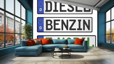 KFZ-Schilder Diesel - Benzin - E Mobility Wall mural