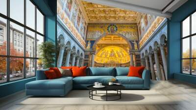 Indoor sight of the Basilica of Saint Paul outside the walls in Rome, Italy. Wall mural