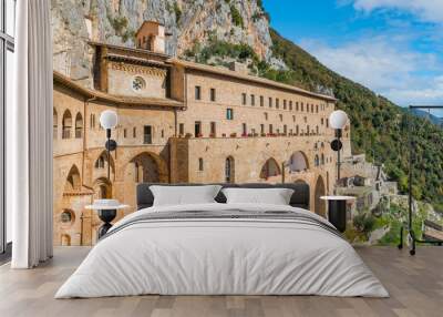 Monastery of Sacred Cave (Sacro Speco) of Saint Benedict in Subiaco, province of Rome, Lazio, central Italy. Wall mural