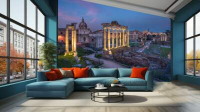 Roman Forum and Colosseum at sunset as seen from the Campidoglio Hill, Rome, Italy. Wall mural