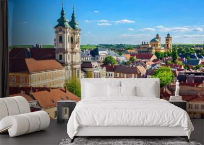 Panoramic view to the old town of Eger, Hungury Wall mural