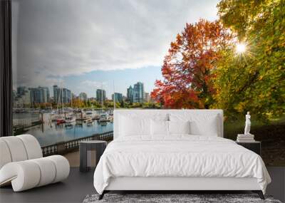 Autumn colours on the sea wall on stanley park vancouver canada Wall mural