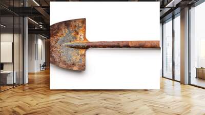 A rusty shovel isolated on a white background. The shovel is worn and weathered, showing signs of use. Wall mural