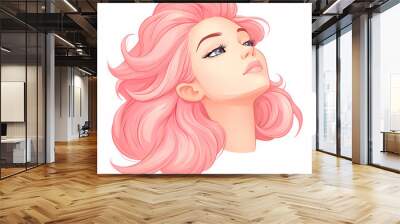 A stunning portrait of a woman with vibrant pink hair capturing a unique blend of style and expression in digital art Wall mural