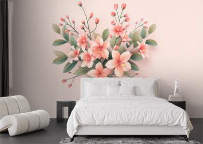 Pink watercolor flowers. Vector illustration. Wall mural