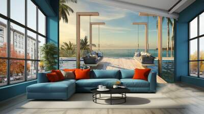 Beautiful Swing sofa on the Swimming pool waters outdoor beach Wall mural