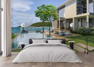 Sea view swimming pool in modern loft design,Luxury ocean Beach house Wall mural