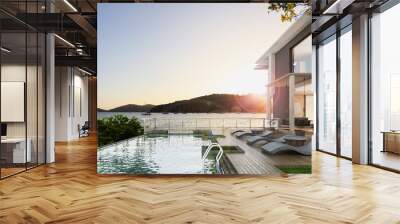 Sea view swimming pool in modern loft design,Luxury ocean Beach house Wall mural