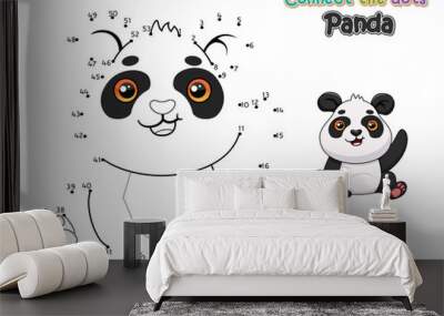 Connect the dots and draw cute cartoon Panda. Educational game for kids. Vector Illustration with cartoon animal characters Wall mural