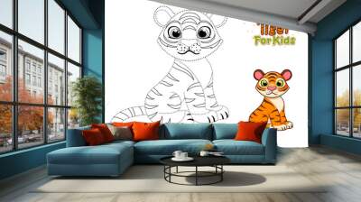 Drawing and coloring pages printables cute cartoon Tiger. Crafts and Worksheets for kid. Vector Illustration Wall mural