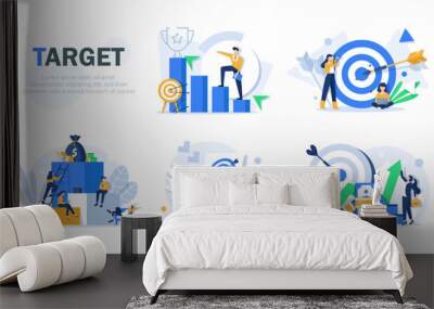 Flat design concept teamwork to build organizational success By setting the right marketing target. Vector illustrations Wall mural