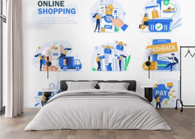 Online shopping banner, mobile app templates, concept vector illustration flat design Wall mural