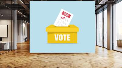 Puts voting ballot in ballot box. Voting and election concept Wall mural