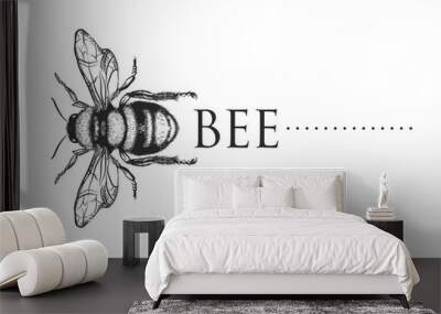 black bee line drawing vector on white background Wall mural