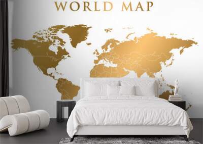 Gold world map illustration isolated on a white background Wall mural