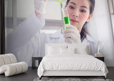 asian women scientist carrying out research in a chemistry lab. Wall mural